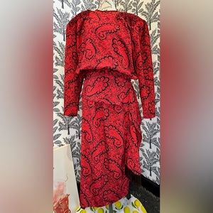 Stefanie Red Black paisley print vintage dress size 8